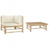 Set de muebles de jardín 2 piezas bambú y cojines blanco crema 1