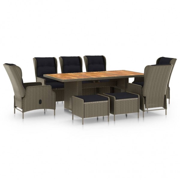 9 pcs conjunto jantar exterior com almofadões vime PE castanho D