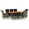 Set de comedor jardín 9 piezas cojines ratán sintético marrón 1