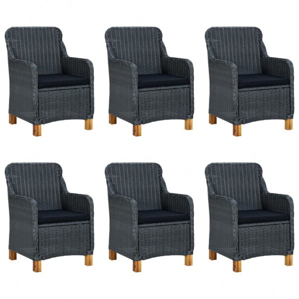 7 pcs conj. jantar exterior c/ almofadões vime PE cinza-escuro M 2