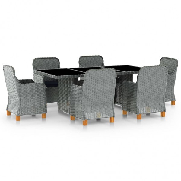 Set comedor jardín 7 pzas y cojines ratán sintético gris claro D