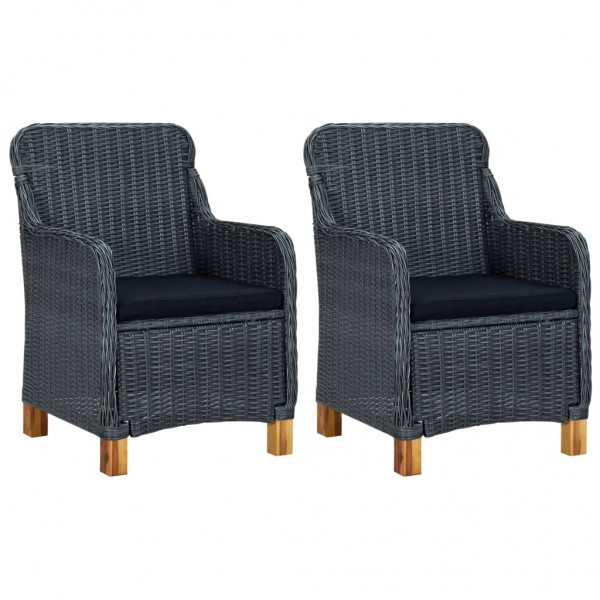 3 pcs conj. lounge jardim c/ almofadões vime PE cinzento-escuro M 2