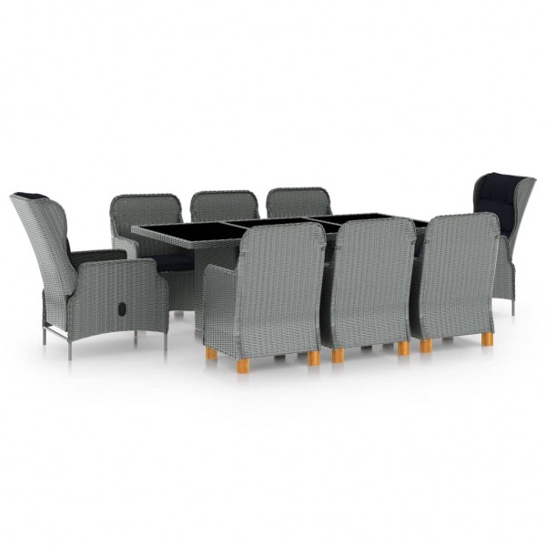 9 pcs conj. jantar exterior + almofadões vime PE cinzento-claro D