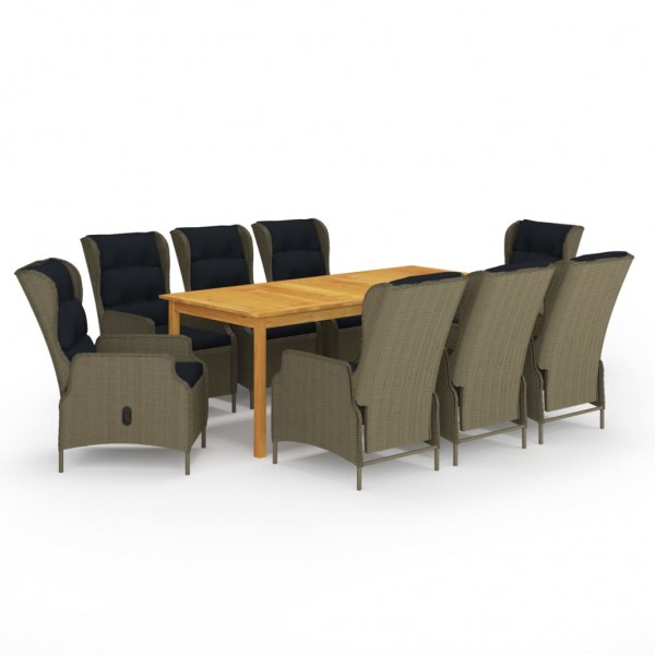 Juego de comedor de jardín de 9 piezas marrón D