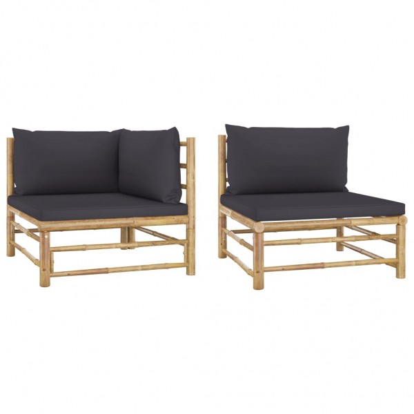 Set de muebles de jardín 2 piezas bambú y cojines gris oscuro D