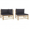 2 pcs conj. lounge jardim em bambu c/ almofadões cinza-escuro 1