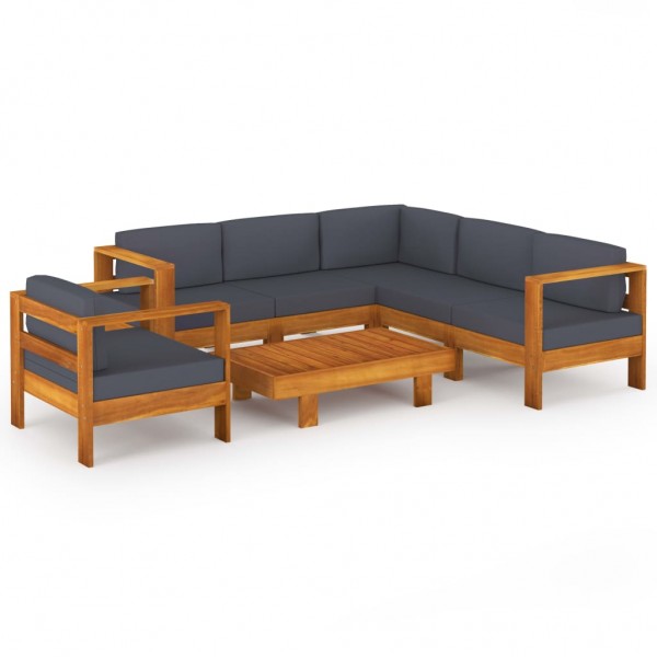 Muebles de jardín 7 pzas con cojines gris oscuro madera acacia D