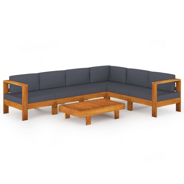 Muebles de jardín 7 pzas con cojines gris oscuro madera acacia D