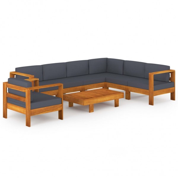 Muebles de jardín 10 pzas con cojines gris oscuro madera acacia D