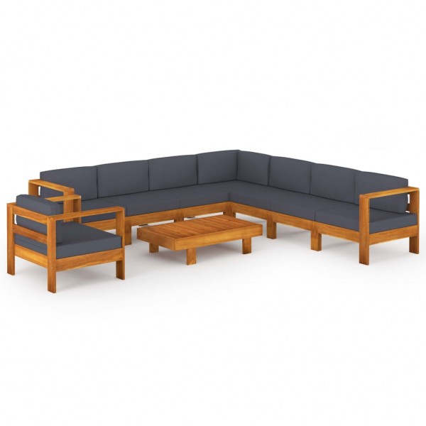 Muebles de jardín 9 pzas con cojines  gris oscuro madera acacia D