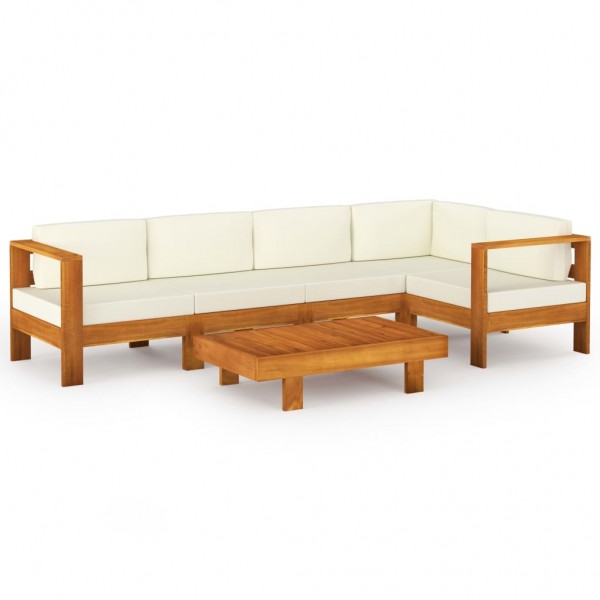 Muebles de jardín 6 pzas cojines blanco crema madera de acacia M 2
