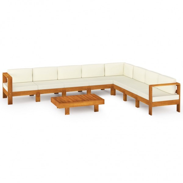 Muebles de jardín 9 pzas cojines blanco crema madera de acacia D