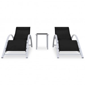 Espreguiçadeiras com mesa 2 pcs alumínio preto H