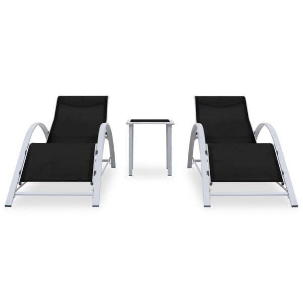 Espreguiçadeiras com mesa 2 pcs alumínio preto M 2