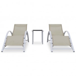 Espreguiçadeiras com mesa 2 pcs alumínio cor creme H