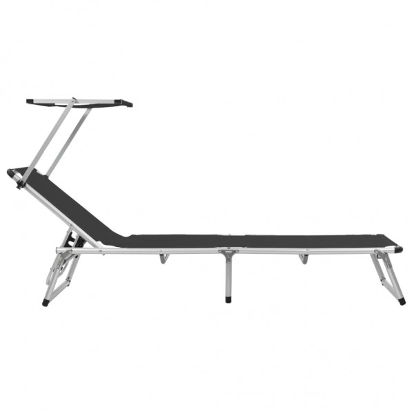 Tumbonas plegables con toldo 2 uds aluminio y textilene negro M 4
