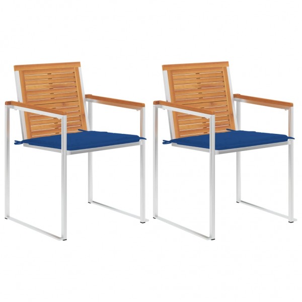 Sillas de jardín con cojines 2 uds madera maciza acacia y acero D