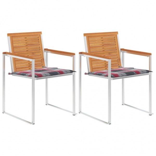 Sillas de jardín con cojines 2 uds madera maciza acacia y acero D