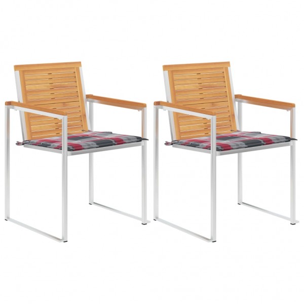 Sillas de jardín con cojines 2 uds madera maciza teca y acero D