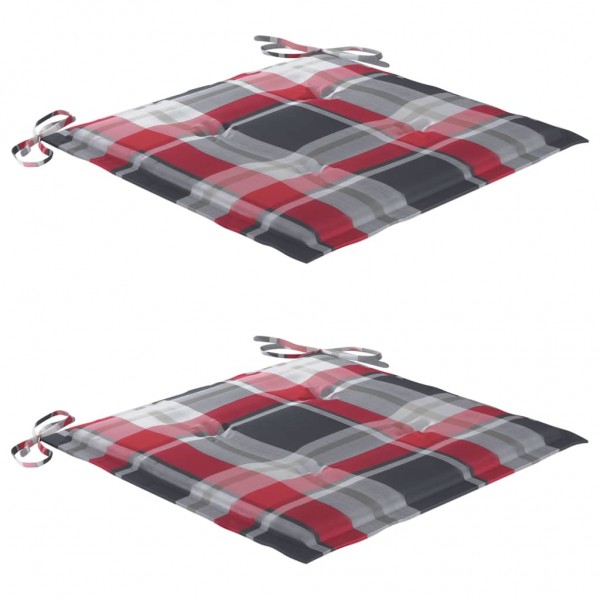 Cadeiras jardim c/ almofadões xadrez vermelho 2 pcs teca maciça M 5