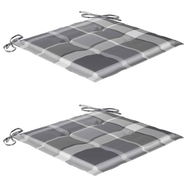 Cadeiras jardim c/ almofadões xadrez cinzento 2 pcs teca maciça M 5