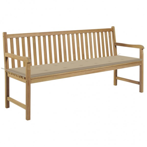 Banco de jardín madera maciza teca con cojín beige 175 cm D