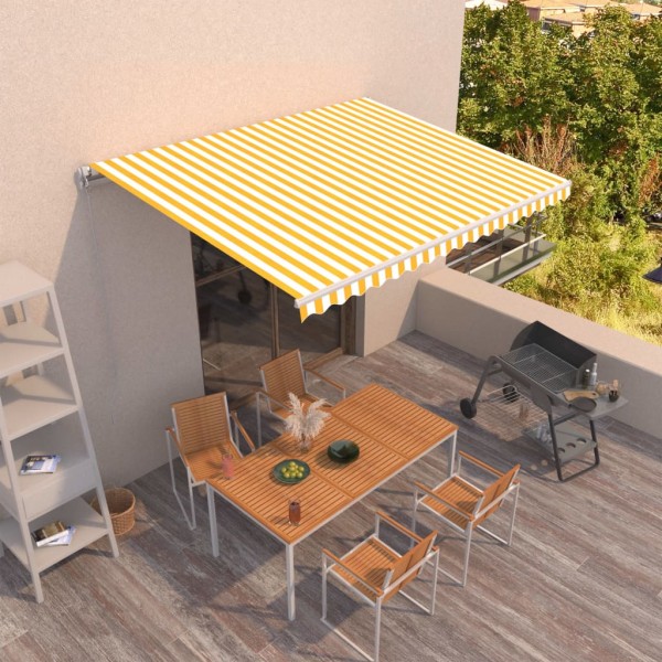 Toldo retráctil manual amarillo y blanco 450x300 cm D