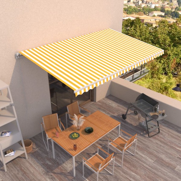 Toldo retráctil manual amarillo y blanco 500x300 cm D