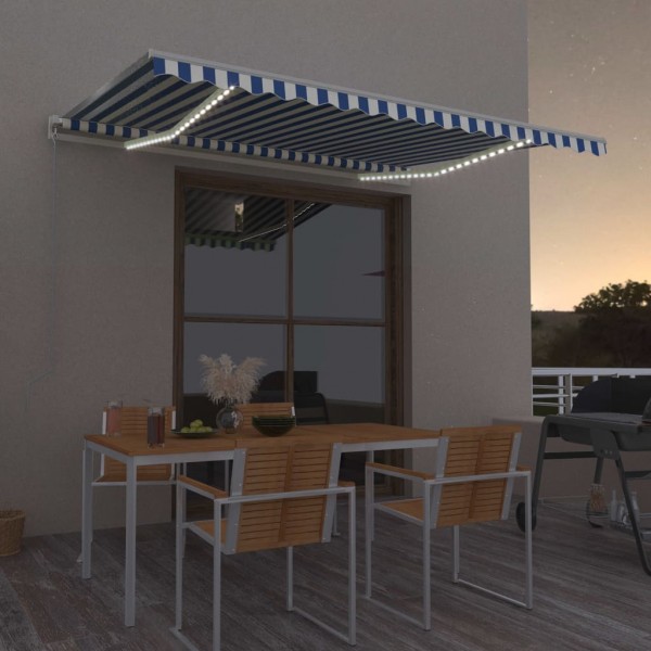 Toldo manual retráctil con LED azul y blanco 400x350 cm D