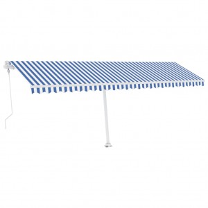 Toldo de pie automático azul y blanco 600x300 cm H
