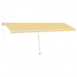 Toldo retrátil manual com LED 600x350 cm amarelo e branco H