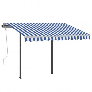 Toldo manual retráctil con LED azul y blanco 3.5x2.5 m H