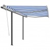 Toldo retráctil automático con postes azul y blanco 3.5x2.5 m 1