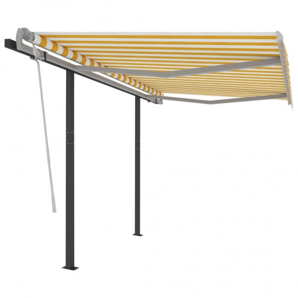 Toldo automático retráctil con postes amarillo blanco 3.5x2.5 m D