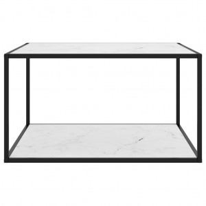 Mesa de centro 90x90x50 cm preto com vidro marmorizado branco H