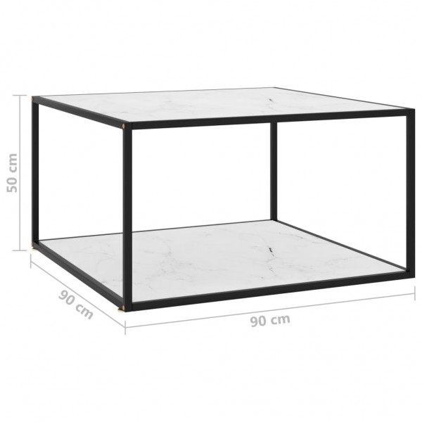 Mesa de centro negra con vidrio de mármol blanco 90x90x50 cm M 5