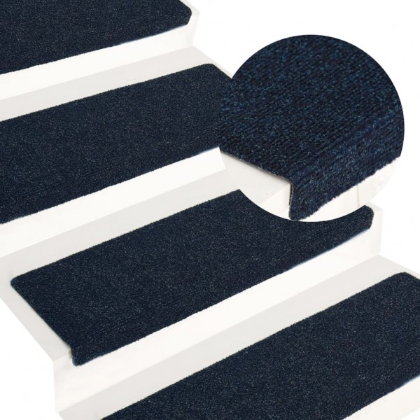 Alfombrilla de escaleras 15 uds tela punzonada azul 65x21x4 cm D