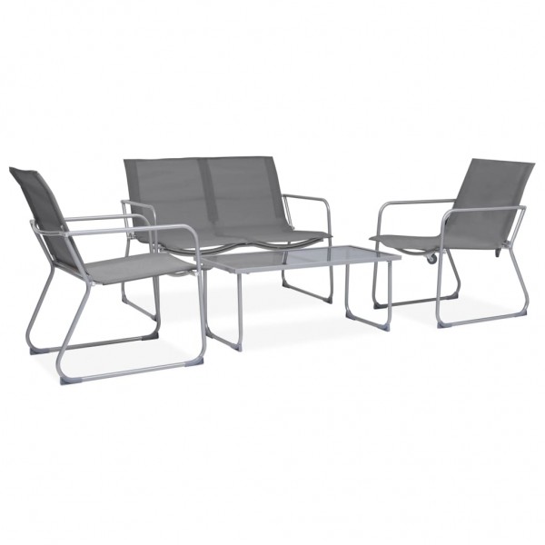 4 pcs conjunto lounge para jardim tecido e aço cinzento D