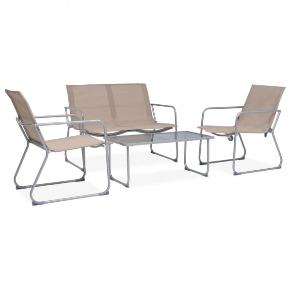 4 pcs conjunto lounge p/ jardim tecido e aço cinza-acastanhado D
