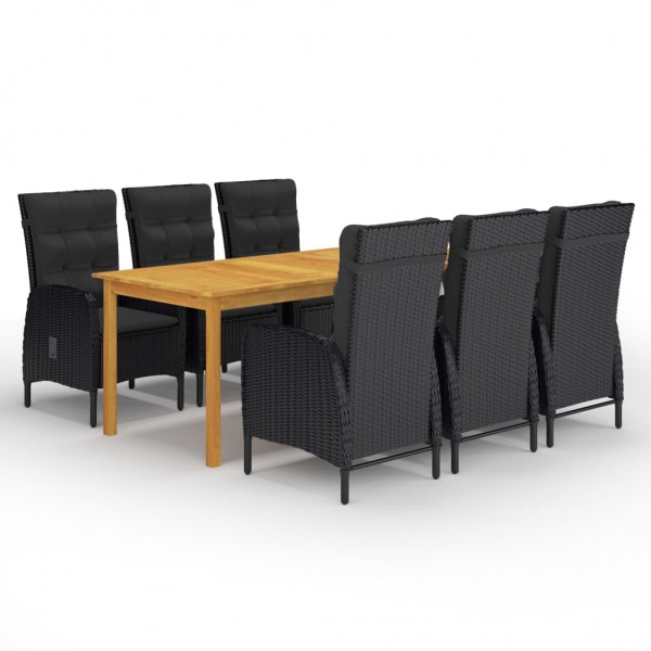 Set de comedor de jardín de 7 piezas negro D