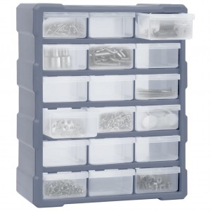 Organizador multicajones con 18 cajones intermedios 38x16x47 cm H