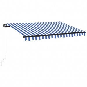 Toldo retrátil manual com LED 350x250 cm azul e branco H