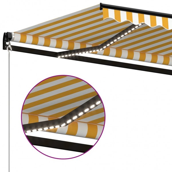 Toldo retrátil manual com LED 350x250 cm amarelo e branco M 5