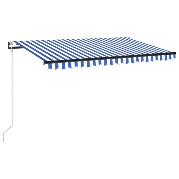 Toldo autom. LED e sensor de vento 400x300 cm azul e branco M 2