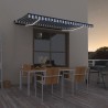Toldo retrátil manual com LED 450x300 cm azul e branco 1