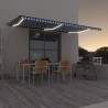 Toldo automático LED e sensor de vento 600x300 cm azul e branco 1