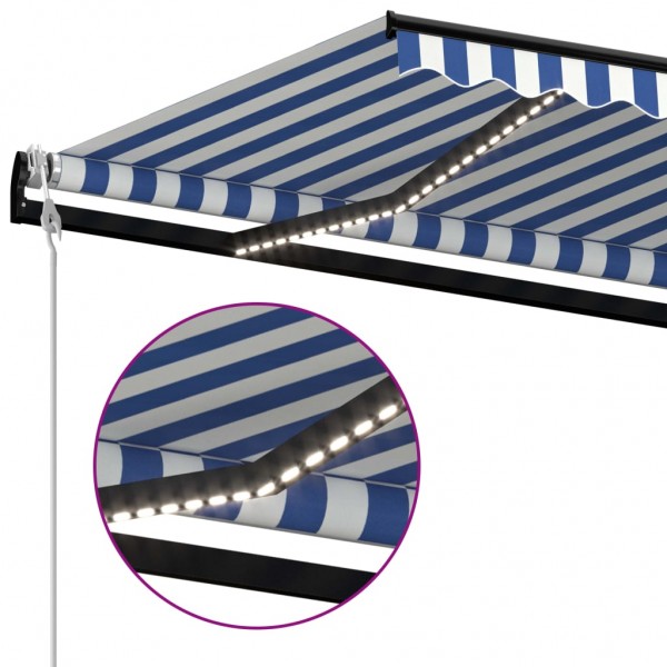 Toldo automático LED e sensor de vento 600x300 cm azul e branco M 5