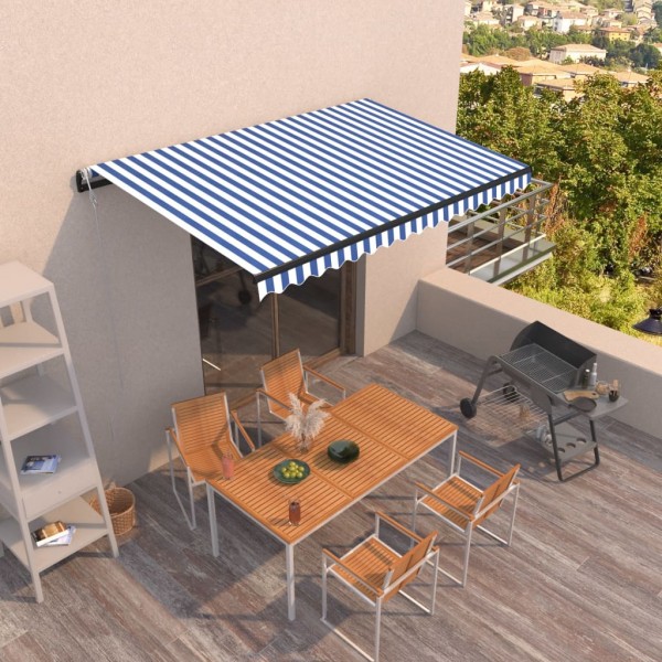 Toldo automático retráctil azul y blanco 400x350 cm D
