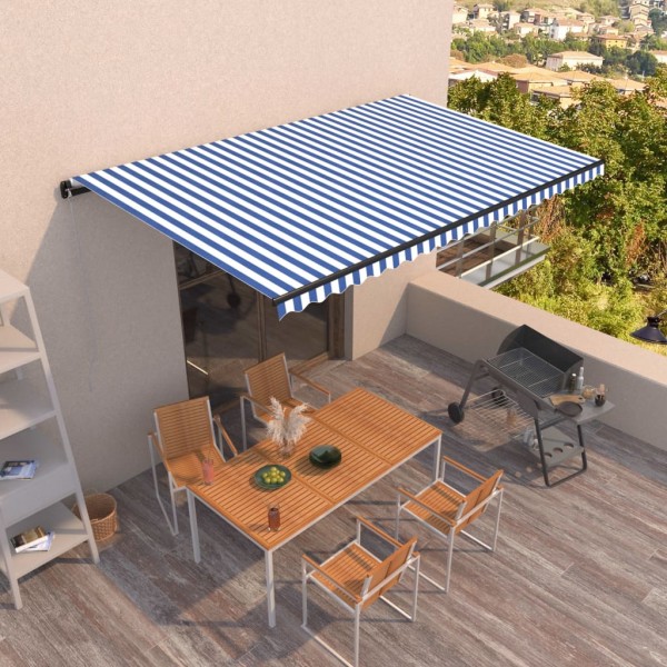 Toldo automático retráctil azul y blanco 500x350 cm D