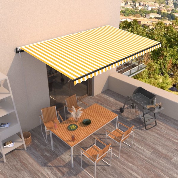Toldo retráctil automático amarillo y blanco 500x350 cm D